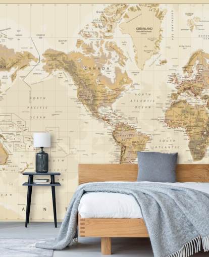Vintage Physical World Map - America Centered Wallpaper Mural Vintage Physical World Map - America Centered Wallpaper Mural