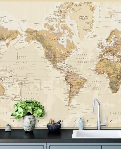 Vintage Physical World Map - America Centered Wallpaper Mural Vintage Physical World Map - America Centered Wallpaper Mural
