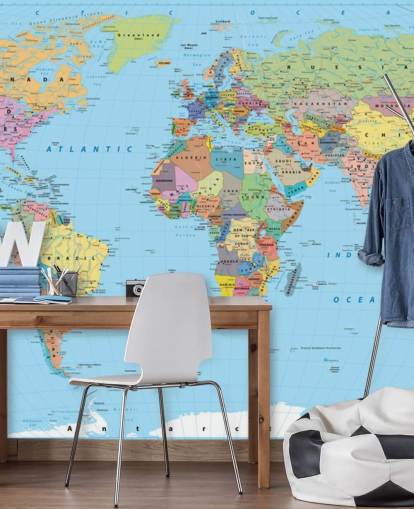 Coloured Map of the World Wallpaper Mural Coloured Map of the World Wallpaper Mural