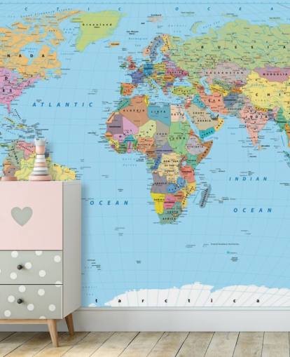 Colored Map of the World Wallpaper Mural Colored Map of the World Wallpaper Mural