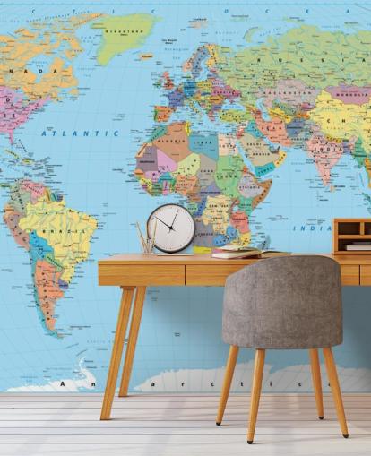 Colored Map of the World Wallpaper Mural Colored Map of the World Wallpaper Mural