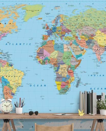 Mural de papel pintado con el mapa del mundo en color Mural de papel pintado con el mapa del mundo en color