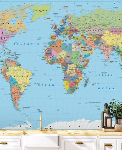 Coloured Map of the World Wallpaper Mural Coloured Map of the World Wallpaper Mural