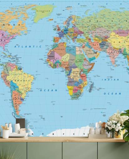 Colored Map of the World Wallpaper Mural Colored Map of the World Wallpaper Mural