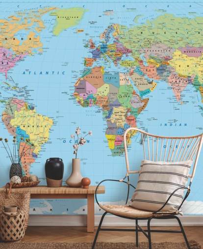 Coloured Map of the World Wallpaper Mural Coloured Map of the World Wallpaper Mural