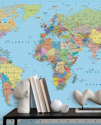 Coloured Map of the World Wallpaper Mural Coloured Map of the World Wallpaper Mural