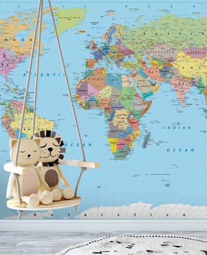 Coloured Map of the World Wallpaper Mural Coloured Map of the World Wallpaper Mural