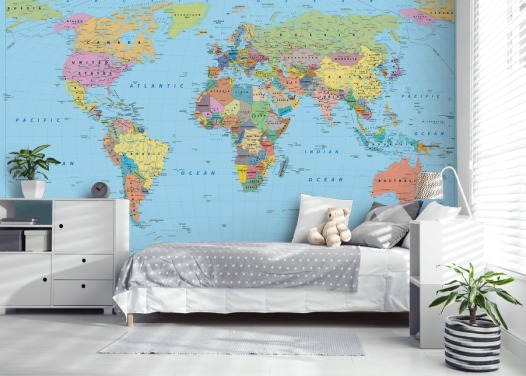 Coloured Map of the World Wallpaper Mural