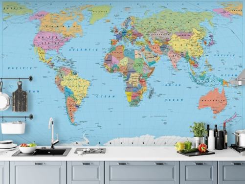 Colored Map of the World Wallpaper Mural