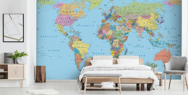 Colored Map of the World Wallpaper Mural
