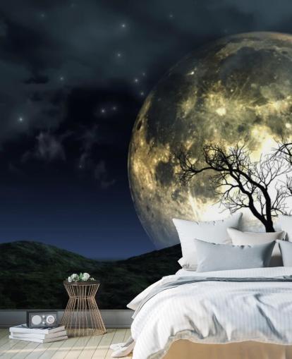 Glowing Moon Behind Tree Wallpaper Glowing Moon Behind Tree Wallpaper