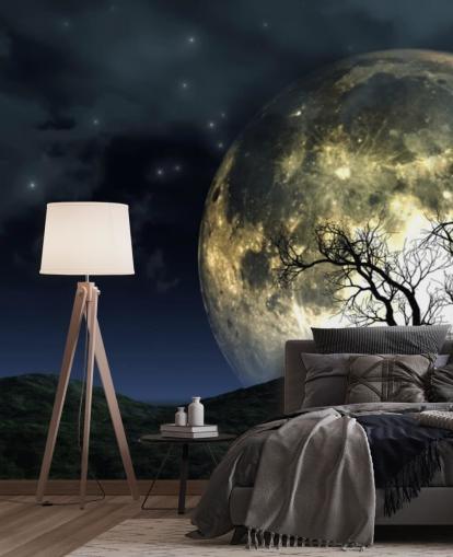 Glowing Moon Behind Tree Wallpaper Glowing Moon Behind Tree Wallpaper