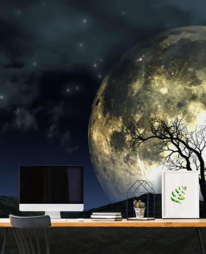 Glowing Moon Behind Tree Wallpaper Glowing Moon Behind Tree Wallpaper