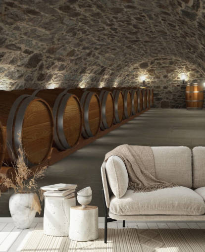 carta da parati murale 3D marrone e grigia chiamata Cave à Vin per cantine e cucine carta da parati murale 3D marrone e grigia chiamata Cave à Vin per cantine e cucine
