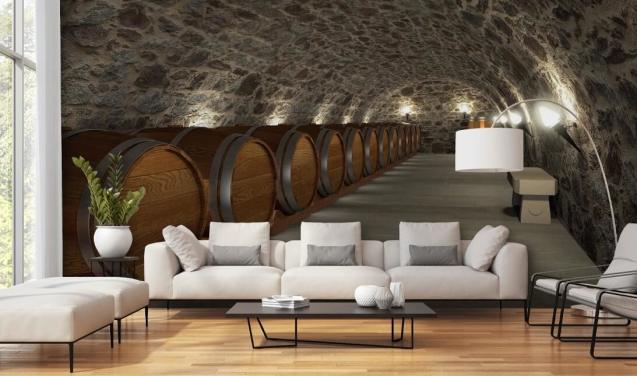 papier peint mural de cave à vin 3D marron et gris appelé Cave à Vin pour caves et cuisines