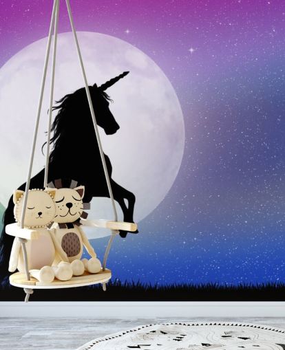 Eenhoorn in de muurschildering van maanlicht Eenhoorn in de muurschildering van maanlicht