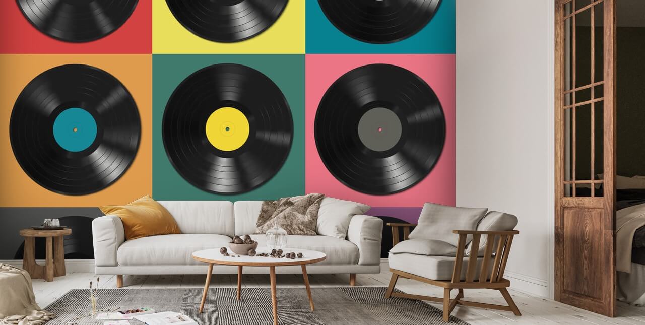 Kleurrijk vinyl platenbehang | NL