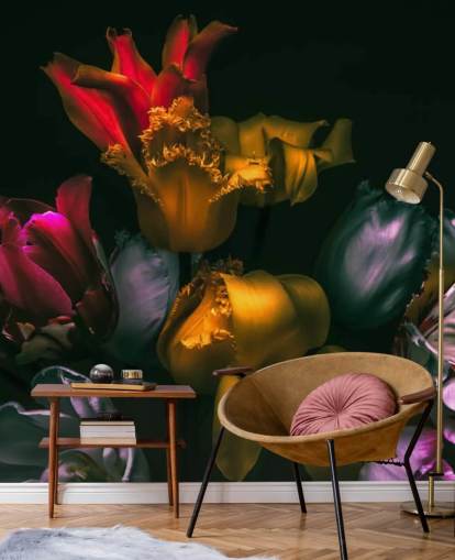 dark floral wallpaper mural called Exotic Blooms for bedrooms and living rooms dark floral wallpaper mural called Exotic Blooms for bedrooms and living rooms