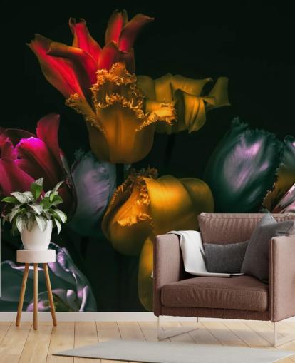 mural de papel pintado floral oscuro llamado Exotic Blooms para dormitorios y salas de estar mural de papel pintado floral oscuro llamado Exotic Blooms para dormitorios y salas de estar