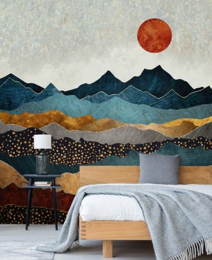 blue, gold and red customizable abstract wallpaper mural called Amber Dusk by SpaceFrog Designs for bedrooms, bathrooms and living rooms blue, gold and red customizable abstract wallpaper mural called Amber Dusk by SpaceFrog Designs for bedrooms, bathrooms and living rooms