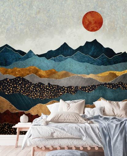 blue, gold and red customisable abstract wallpaper mural called Amber Dusk by SpaceFrog Designs for bedrooms, bathrooms and living rooms blue, gold and red customisable abstract wallpaper mural called Amber Dusk by SpaceFrog Designs for bedrooms, bathrooms and living rooms