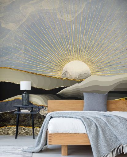 abstrakte fjell og måne i metalliske farger tapet abstrakte fjell og måne i metalliske farger tapet