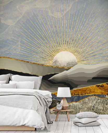 montanhas abstratas e lua em cores metálicas papel de parede montanhas abstratas e lua em cores metálicas papel de parede