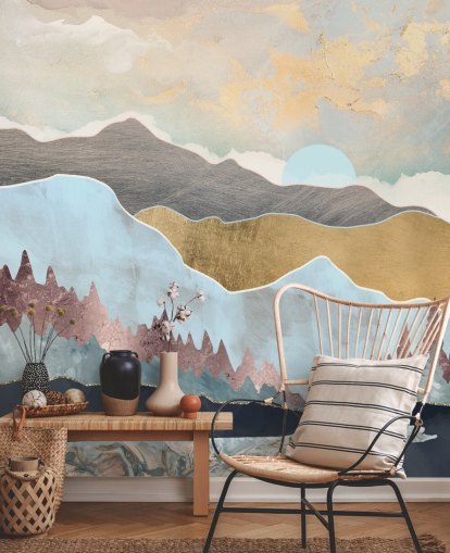 light blue and gold customisable mountain wallpaper mural called Winter Light by SpaceFrog Designs light blue and gold customisable mountain wallpaper mural called Winter Light by SpaceFrog Designs