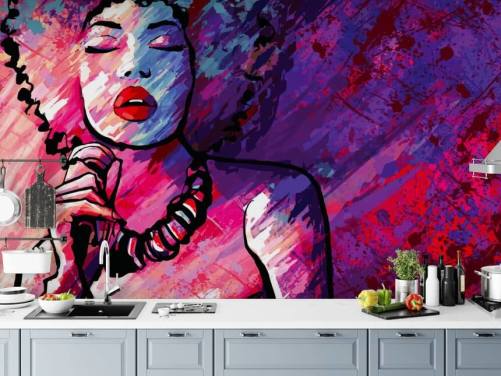 lila, rosa und rote abstrakte Kunst der Sängerin Tapete