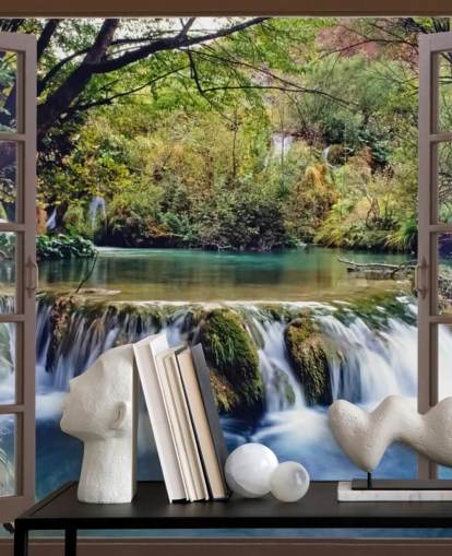 Small Waterfall View from Window Wall Mural Small Waterfall View from Window Wall Mural