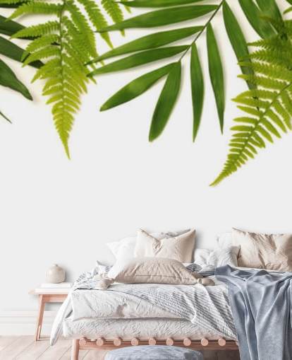 tropical green leaves on white background wall mural tropical green leaves on white background wall mural