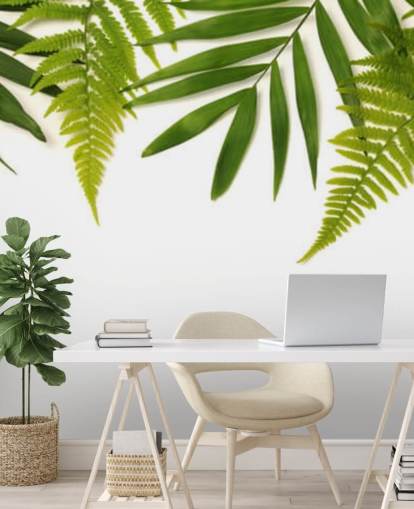 tropiske grønne blade på hvid baggrund vægmaleri tropiske grønne blade på hvid baggrund vægmaleri