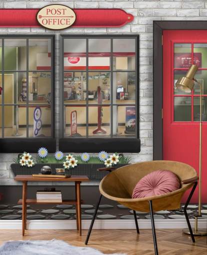 grey and red customisable post office wallpaper mural called Post Office for care homes grey and red customisable post office wallpaper mural called Post Office for care homes