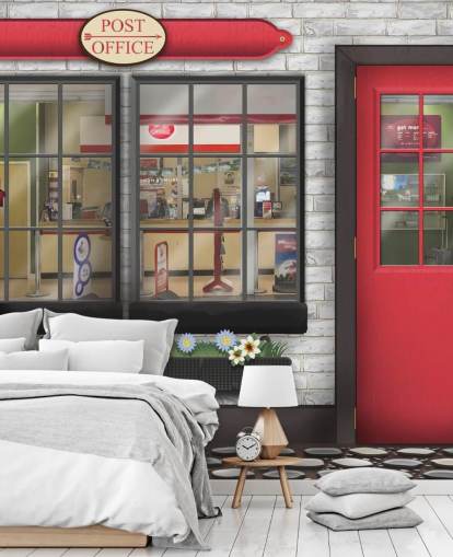 gray and red customizable post office wallpaper mural called Post Office for care homes gray and red customizable post office wallpaper mural called Post Office for care homes