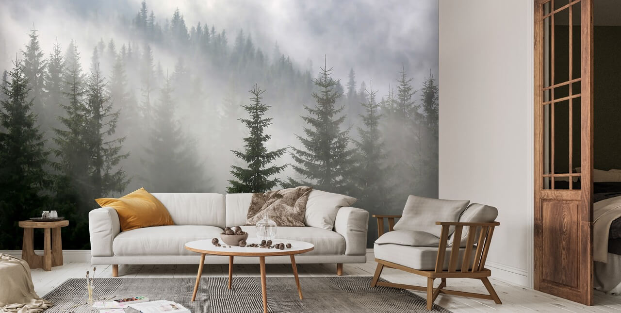 Pine Forest in Mist Wall Mural | Wallsauce US