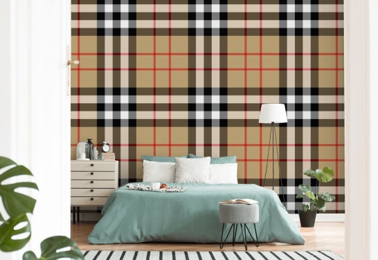 neutraal geweven tartan behang
