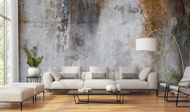 grå og brun tilpasselig beton tapetmaleri kaldet Aged Concrete til køkkener