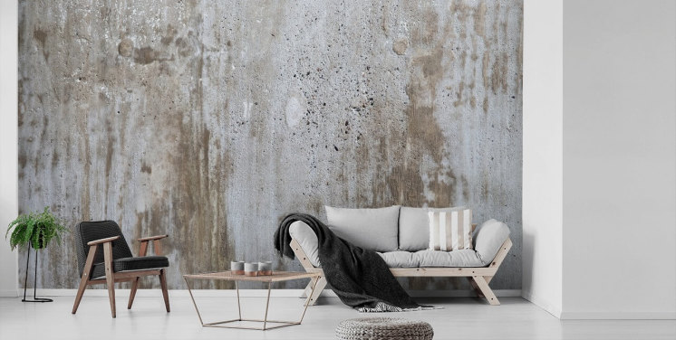 Graues Tapeten-Wandbild in Betonoptik mit dem Titel Concrete in Distress für Schlafzimmer und Küchen aus Wallsauce