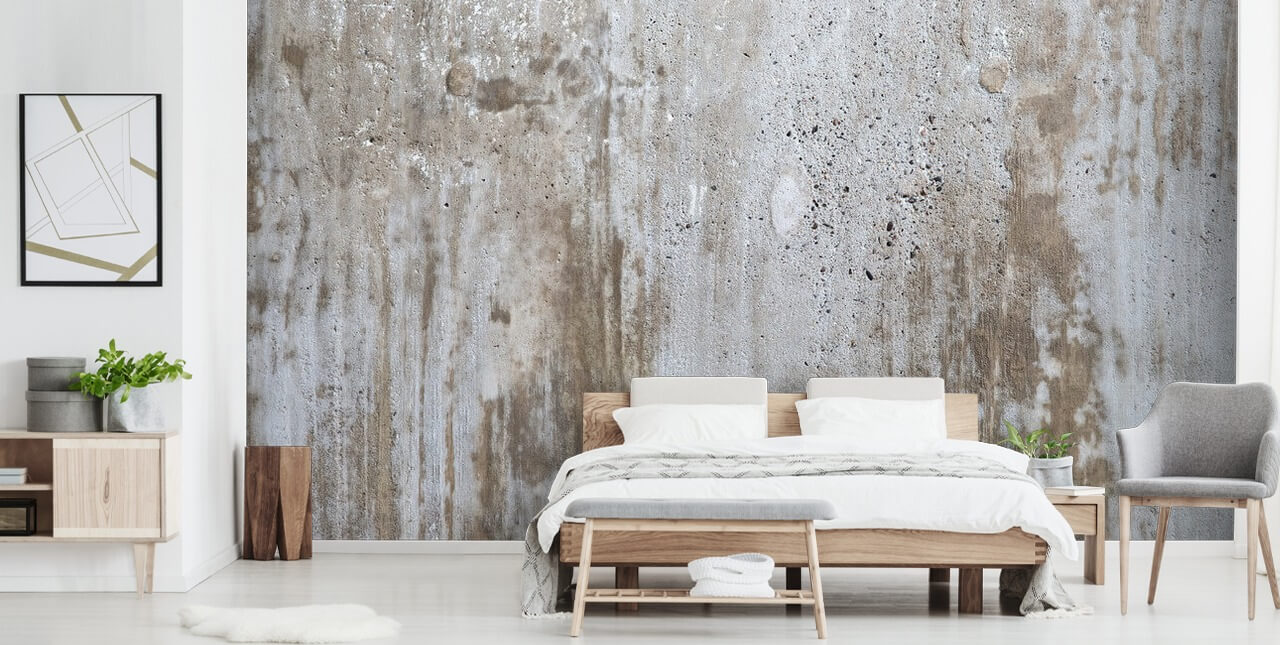 gray concrete effect wallpaper mural called Concrete in Distress for bedrooms and kitchens from Wallsauce