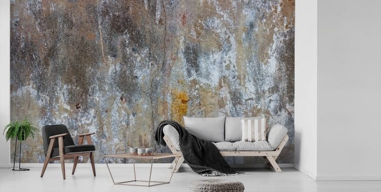 grå betongeffekt tapetväggmålning kallad Textures of Color för sovrum och kök på Wallsauce