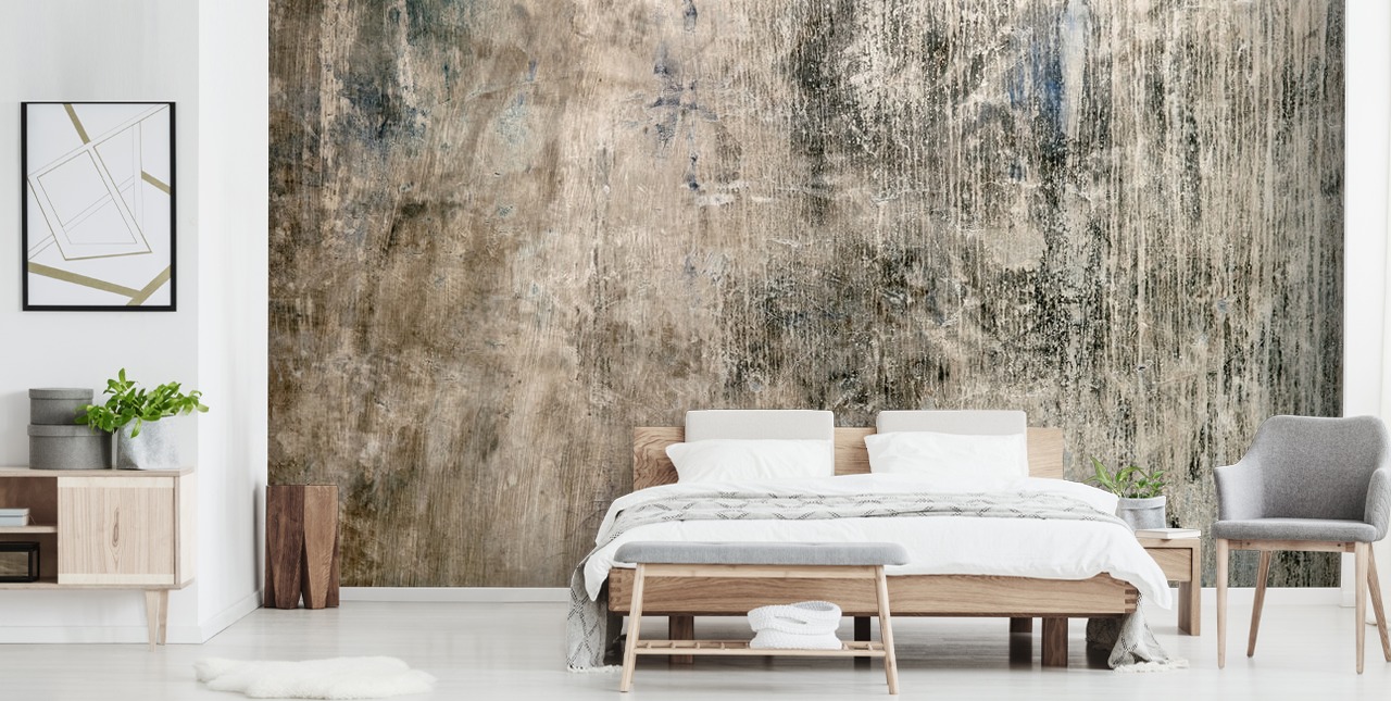 behangmuurschildering met natuurlijk betoneffect genaamd Vintage Look van Wallsauce voor slaapkamers en keukens