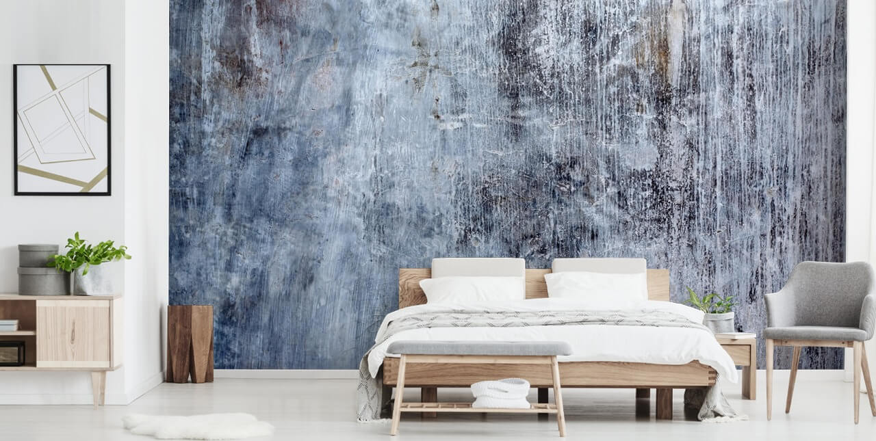 Blaues Tapeten-Wandbild in Betonoptik für Küchen und Wohnzimmer von Wallsauce Blaues Tapeten-Wandbild in Betonoptik für Küchen und Wohnzimmer von Wallsauce