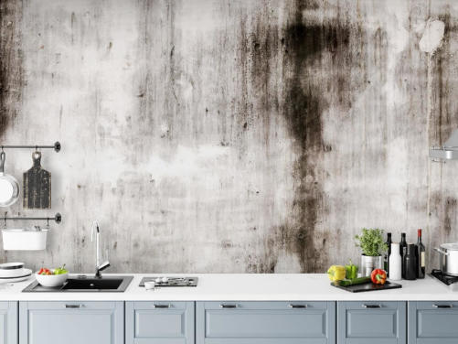 graues und schwarzes industrielles Tapeten-Wandbild namens One Place Black für moderne Küchen und Schlafzimmer von Wallsauce