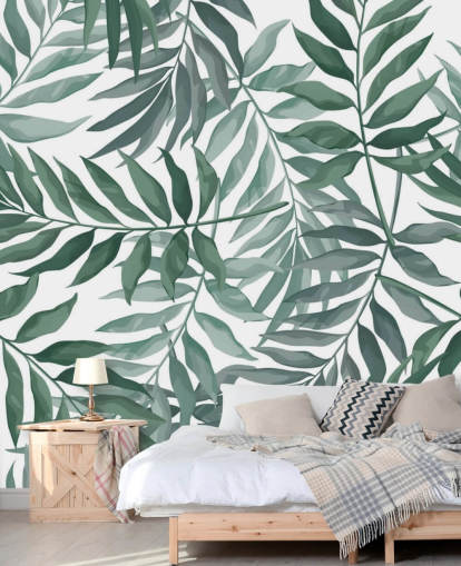 papel de parede de folhas verdes e brancas papel de parede de folhas verdes e brancas