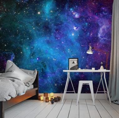 violetti ja sininen muokattava nebula-taustakuva nimeltä Galaxy makuuhuoneisiin