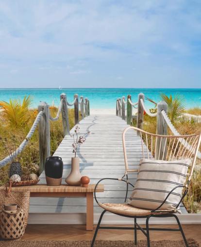 Caribbean Beach Boardwalk Behang Muurschildering Caribbean Beach Boardwalk Behang Muurschildering