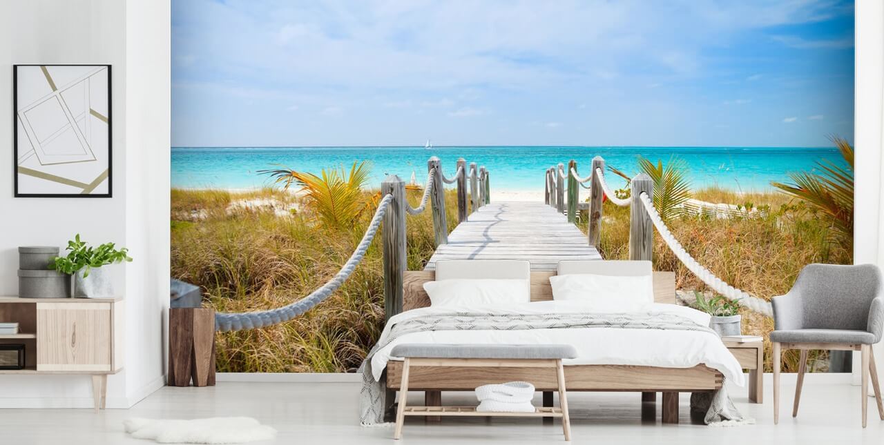 Karibiske Beach Boardwalk Bakgrunn Mural Karibiske Beach Boardwalk Bakgrunn Mural