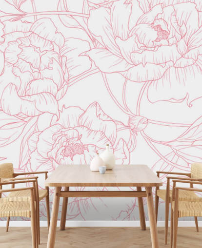 line art vaaleanpunainen ja valkoinen kukka tapetti line art vaaleanpunainen ja valkoinen kukka tapetti