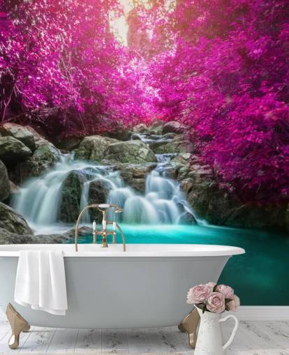 rosa trær og foss tapet rosa trær og foss tapet