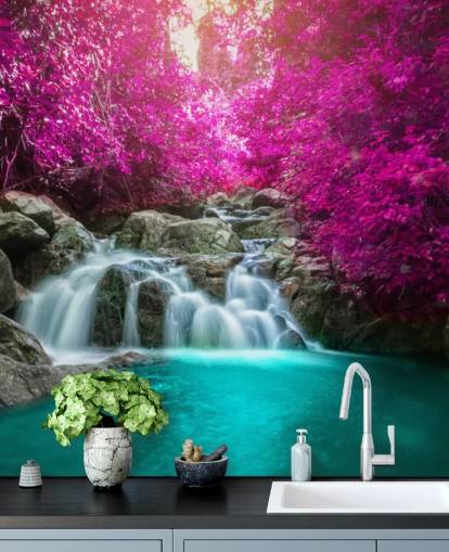 pink trees and waterfall wallpaper pink trees and waterfall wallpaper